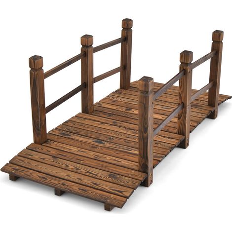 5 Feet Wooden Garden Bridge with Safety Rails-Brown (1/5)