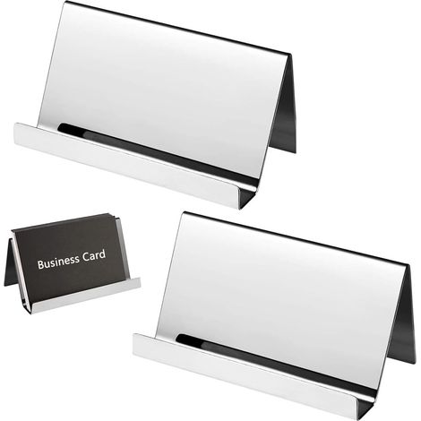Support carte de visite en acier inoxydable, lot de 2, pour comptoir, bureau ou réception d'hôtel. (1/5)