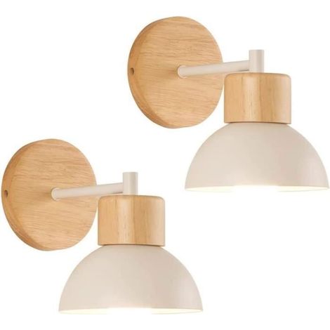 Set mit 2 industriellen Wandleuchten, E27-Fassung, Metall und Holz, für den Innenbereich, geeignet für Schlafzimmer, Wohnzimmer, Flur, Weiß