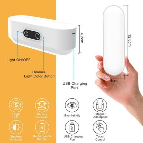 LED Lampe de Placard Dimmable Rechargeable 2000mAh sans fil, Lumière Réglette Led avec 5 Couleurs d'éclairage (1/5)
