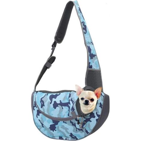 Bolso para mascotas, bolso de hombro, bolso bandolera para perros, bolso de pecho portátil para paseos, bolso para mascotas, camuflaje azul S (40 22 10cm), (1/5)