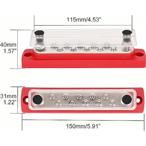1 paire de blocs de distribution d'alimentation 12-48 V, 2 bornes à goujon M6 (1/4"), 10 vis à borne M4 (8), barre omnibus de batterie à 12 voies pour automobile, voiture ou bateau (1/4)