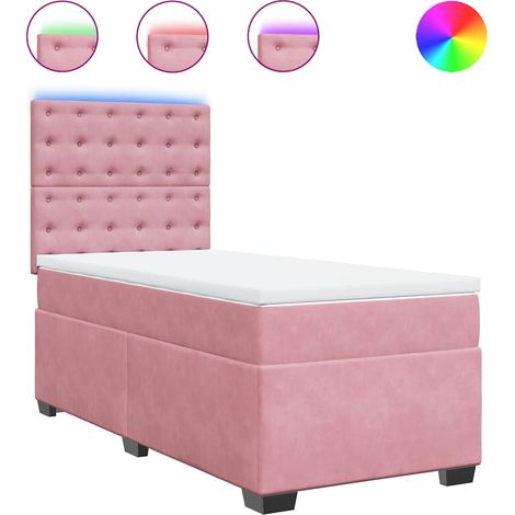 Lit simple Lit adulte Sommier à lattes de lit avec matelas Rose 100x200 cm Velours