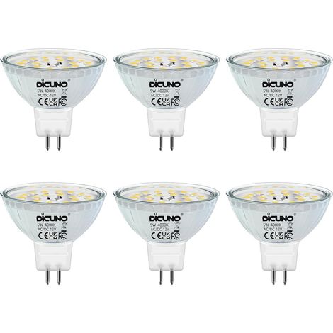 Ampoule LED GU5.3 MR16 Dimmable, 5W=50W, 4000K, 500lm, Lot de 6 Blanc neutre, 12V, Verre, Faisceau 120°, Ampoules GU5.3 LED pour spots encastrables et plafonniers (1/5)