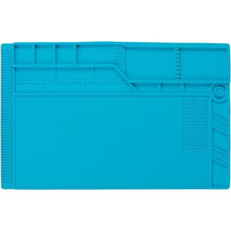 Velleman Hitzebeständige Silikon-Reparatur- und Lötmatte mit Fächern, 550 x 350 mm, 500 C, Magnetzonen, blau (1/5)