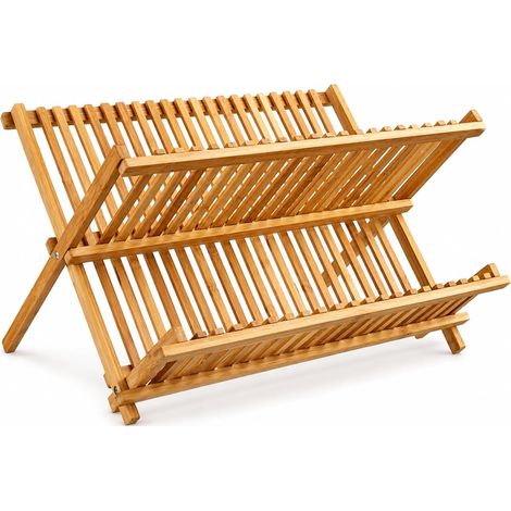 Égouttoir à Vaisselle Pliable en Bambou 2 Niveaux – Support Assiettes et Couverts Écologique Gain de Place pour Cuisine (1/5)