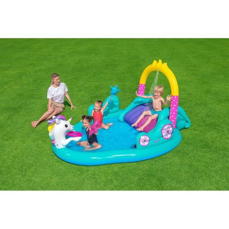 TrAdE Shop Traesio - Play Center Magico Unicorno Piscina 274x198x137cm Scivolo Anelli Bacchetta 53097 - (1/5)