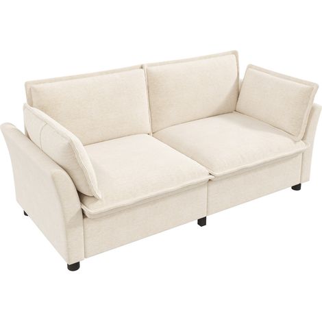 Divano 2 posti in ciniglia beige HOMVRA (1/5)
