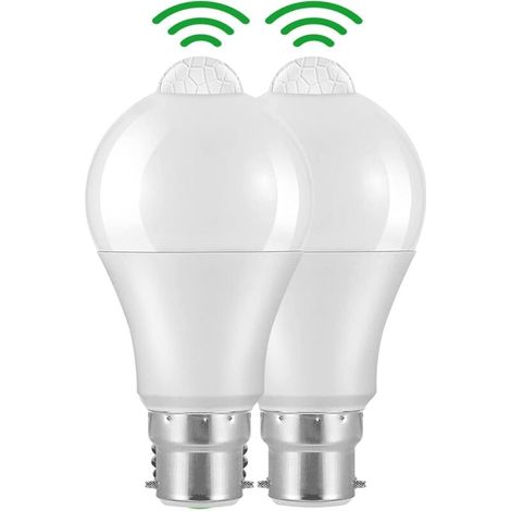 Bombilla LED con sensor de movimiento de bayoneta B22, 12 W, 1020 lm, blanco frío 6000 K, CIR 85, IP42, resistente al agua, de bajo consumo, no regulable (2 unidades) (1/3)