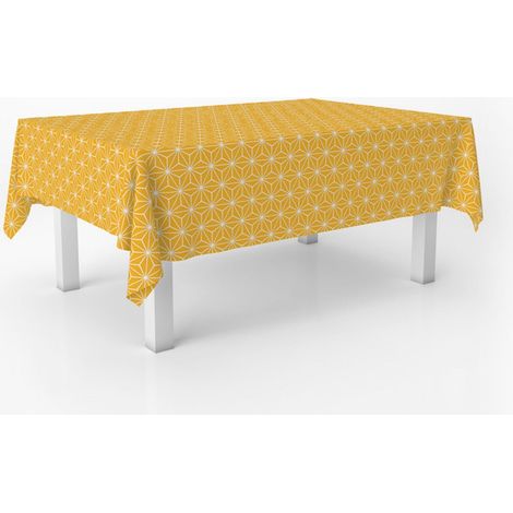Nappe Toile cirée Lavable carrée 140x140 cm Polygon Moutarde (1/4)