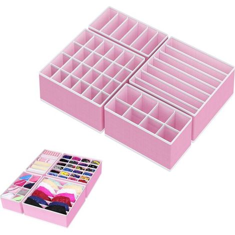Grande boîte de rangement pour armoire - Rose - Boîte de rangement à tiroirs pour chaussettes et sous-vêtements - Boîte de rangement pliable en tissu (1/5)