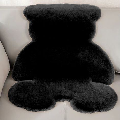 Tapis en fausse fourrure de lapin pour chambre d'enfant, canapé, salon, baie vitrée, tapis ours en fausse fourrure de lapin, noir, 45 x 60 cm (1/5)