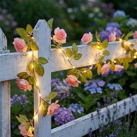 Guirlande lumineuse rose 2,2m, 40 LED lierre artificiel à fleurs, 8 modes, sur batterie, pour intérieur, jardin, balcon, chambre, ma (1/5)