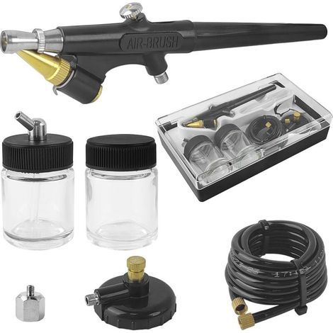 Kit Aérographe, Pistolet Aérographe avec Adaptateur D'admission d'air et Pressostat d'air, Mini Pistolet à Peinture 15-50 PSI, pour Modélisme, Maquillage, Peinture Automobile (1/4)