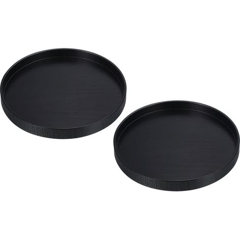 Bois Servir Plateau 8pouce, 2 Paquet Rond Décoratif Plateau pour Maison Décoration Cuisine Table Bougie Porte, Noir (1/5)