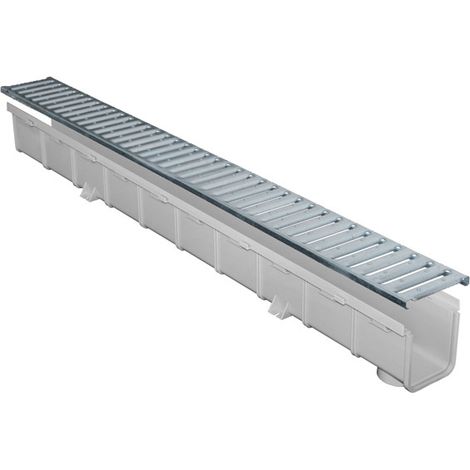 First Plast – Pack de caniveaux PVC 100x1000mm – Grille passerelle acier A15 – Évacuation pour piétons et cyclistes – Emboîtable et collable