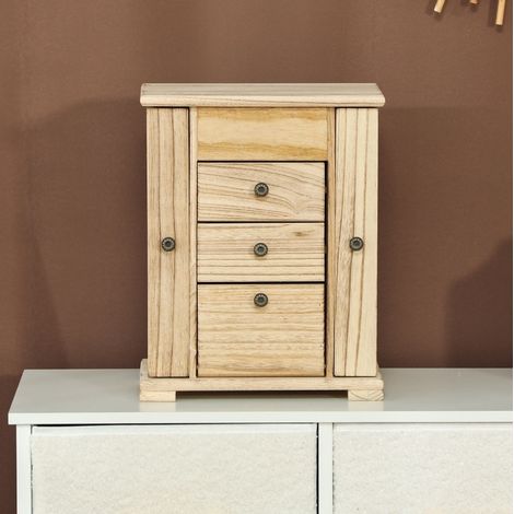 Caja de joyas de madera marrón con espejo integrado y 4 niveles (1/5)
