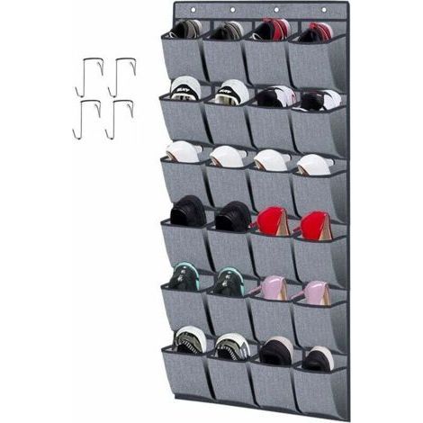 Over the Door Shoe Rack 24 Pockets, Shoe Storage, Foldable Shoe Collection Storage Bag Organizer with Hooks, Linen Gray (1/4)