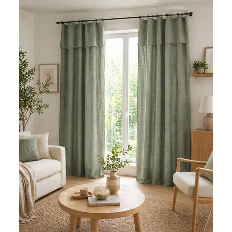 Lot de 2 Rideaux ajustables + 8 anneaux pinces 140 x 270 cm – Lyocell uni Romarin