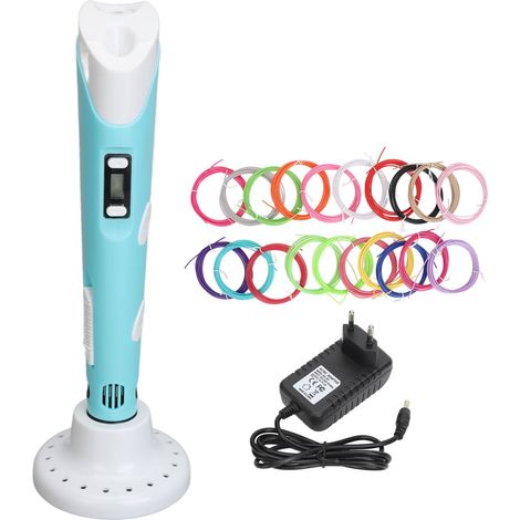Kit de stylo d'impression 3D avec 20 Filaments PLA de 3 mètres, 5V, impression pour enfants, pour bricolage, artisanat d'art, bleu (1/5)