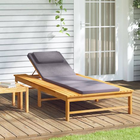 Chaise longue et coussin/oreiller Bain de soleil Transat de relaxation gris foncé bois massif acacia BSRHS200257 (1/5)