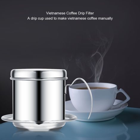Vietnamesischer Edelstahl-Kaffeefilter, Stempel-Kaffeebereiter, silberner Messbecher, 4-teilig, für Zuhause. (1/5)