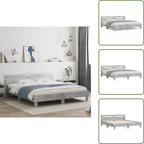 vidaXL Cama con cabecero madera ingeniería gris hormigón 200x200 cm (1/5)