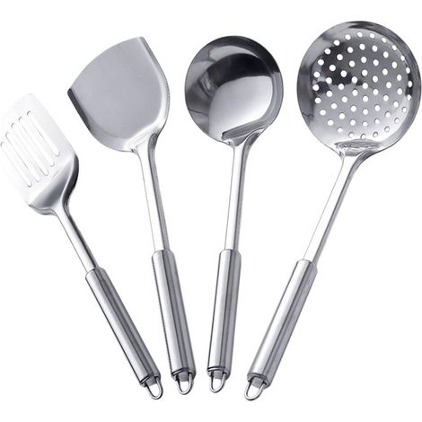 4-teiliges Küchenutensilien-Set aus Edelstahl, Suppenschüssel, Schaumlöffel, Küchenhelfer