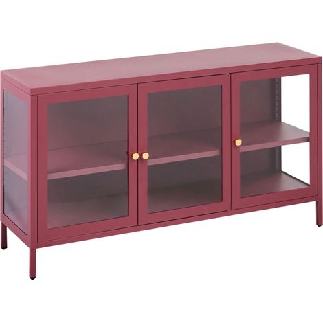 Sideboard mit Glastüren NEWPORT Metall 115 cm Dunkelrot