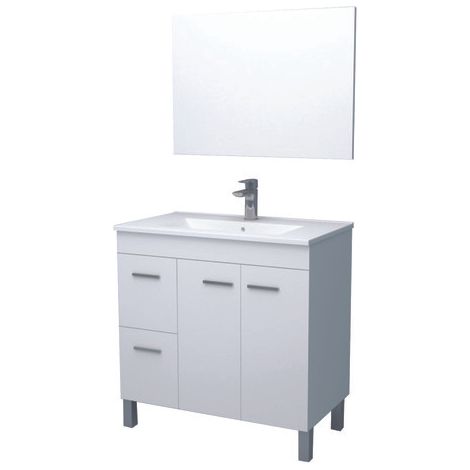 ONDEE ZEN - Meuble de salle de bain à poser AKTIVA - 80cm - Blanc - Mélaminé - Livré en kit