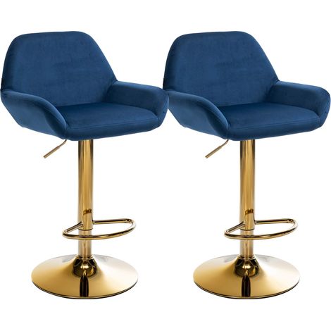 2er Set Barhocker Braga Gold Samt blau