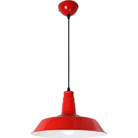 Plafonnier industriel métal rouge, E27 Ø36 cm (1/5)