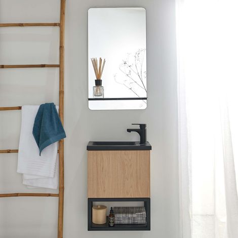 NOVA Waschbeckenset aus Metall und Holz mit Ablagespiegel