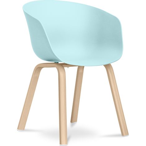 Privatefloor – Chaise scandinave en PP mat – Pieds métal effet bois – Confortable 58x62x82cm – Couleur bleu pastel