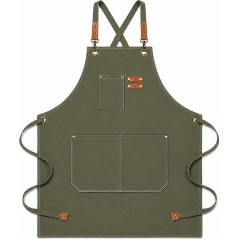 Tablier Cuisine Homme Tabliers en Toile avec 3 Poches Imperméable et Réglable Apron pour Barbecue, Restaurant, Jardin, Charpentier，76  68cm (1/5)