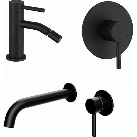 Set miscelatori lavabo ad incasso bidet senza scarico e incasso doccia monocomando nero opaco Bette (1/4)