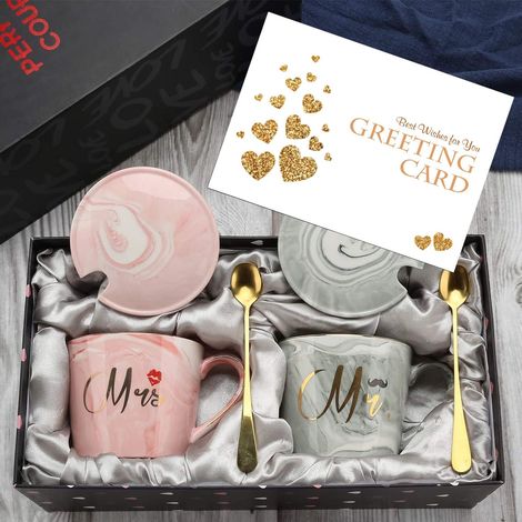 Tasses à Café Céramique Marbrée - Cadeau Mariage Couple (1/5)