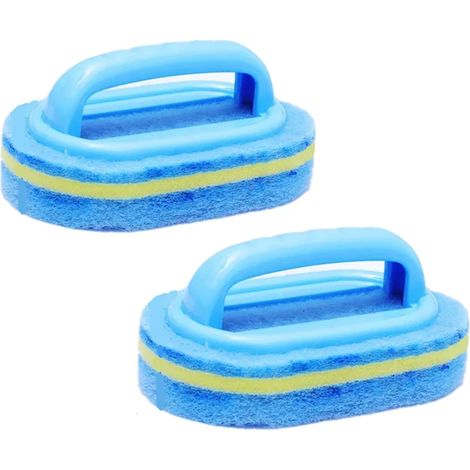 Brosse de nettoyage pour cuisine, salle de bain et toilettes, brosse de nettoyage pour parois vitrées et murs, éponge à manche en plastique (bleue) (1/4)