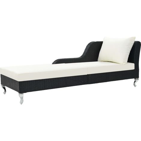 Sonnenliege mit Auflage Poly Rattan Schwarz