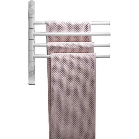 Bathroom towel rack, swivel towel bar, four-arm wall-mounted towel rack with hooks, white (1/4)