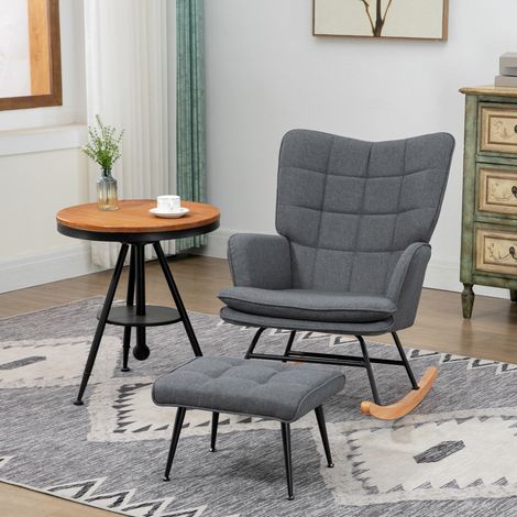 Fauteuil à bascule en polyester gris avec repose-pieds, 64 x 89 x 90 cm, charge 130 kg (1/5)