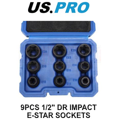 US PRO Tools 9PCS 1/2" DR Impact E-Star Sockets Female Torx E10 - E24 7522 (1/4)