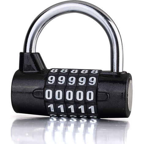 Cadenas à combinaison extérieur à 5 chiffres, idéal pour armoire de salle de sport, armoire, équipement sportif, clôture, portail, boîte à outils - Noir (1/5)