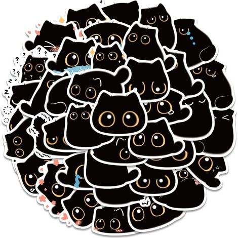 Lot de 40 autocollants chat noir de mer imperméables en vinyle coloré pour bureau, ordinateur portable, bouteille d'eau (Black Cat)