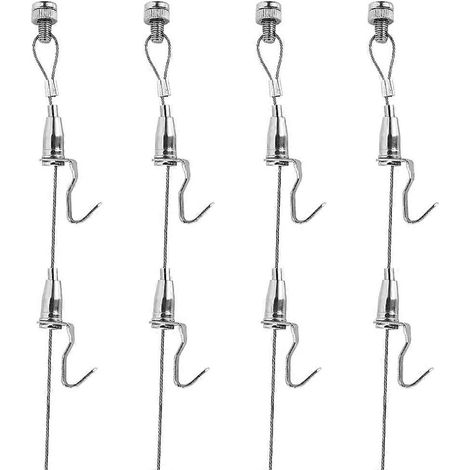 Crochets et fil pour cimaise, système d'accrochage réglable de 1,5 mètre pour galerie d'art, argent-AquaForge (1/4)