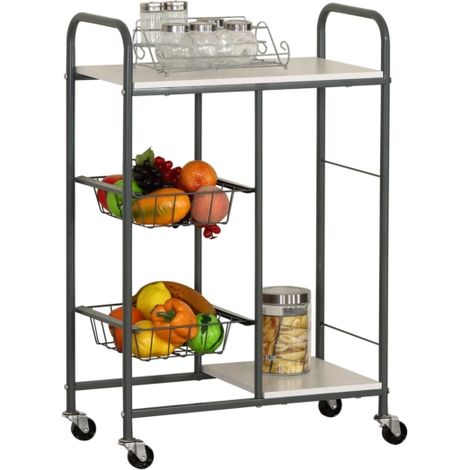 carrello da cucina bianco e grigio con ruote, 57x30x85 cm