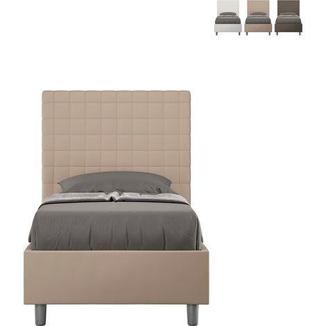Lit simple pour enfants avec unité de rangement 80x190 en simili-cuir moderne Sunny S Beige - Avec coffre de rangement (1/5)