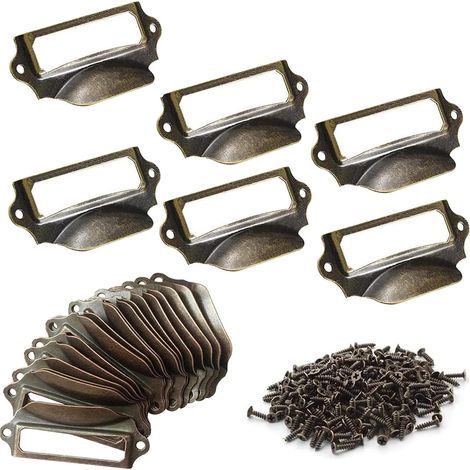 25Pcs Porte Etiquette Metal Look Rétro étiquette Châssis Poignée Pour Armoires Pharmaceutiques ou Tiroirs 90 x 45 mm Avec Vis (1/4)