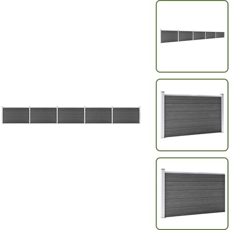 The Living Store Set Pannelli di Recinzione in WPC 872x105 cm Nero - Pannelli di recinzione