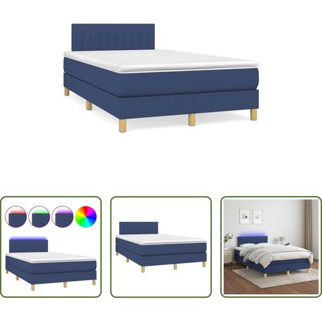 Sommier tapissier - Sommier à lattes de lit matelas et LED bleu 120x190 cm tissu (1/5)